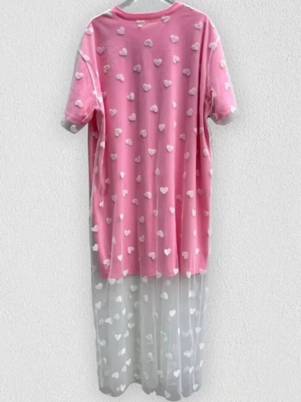 Heart Mesh Overlay High-Lo T-Shirt Dress - Picture 3 of 4